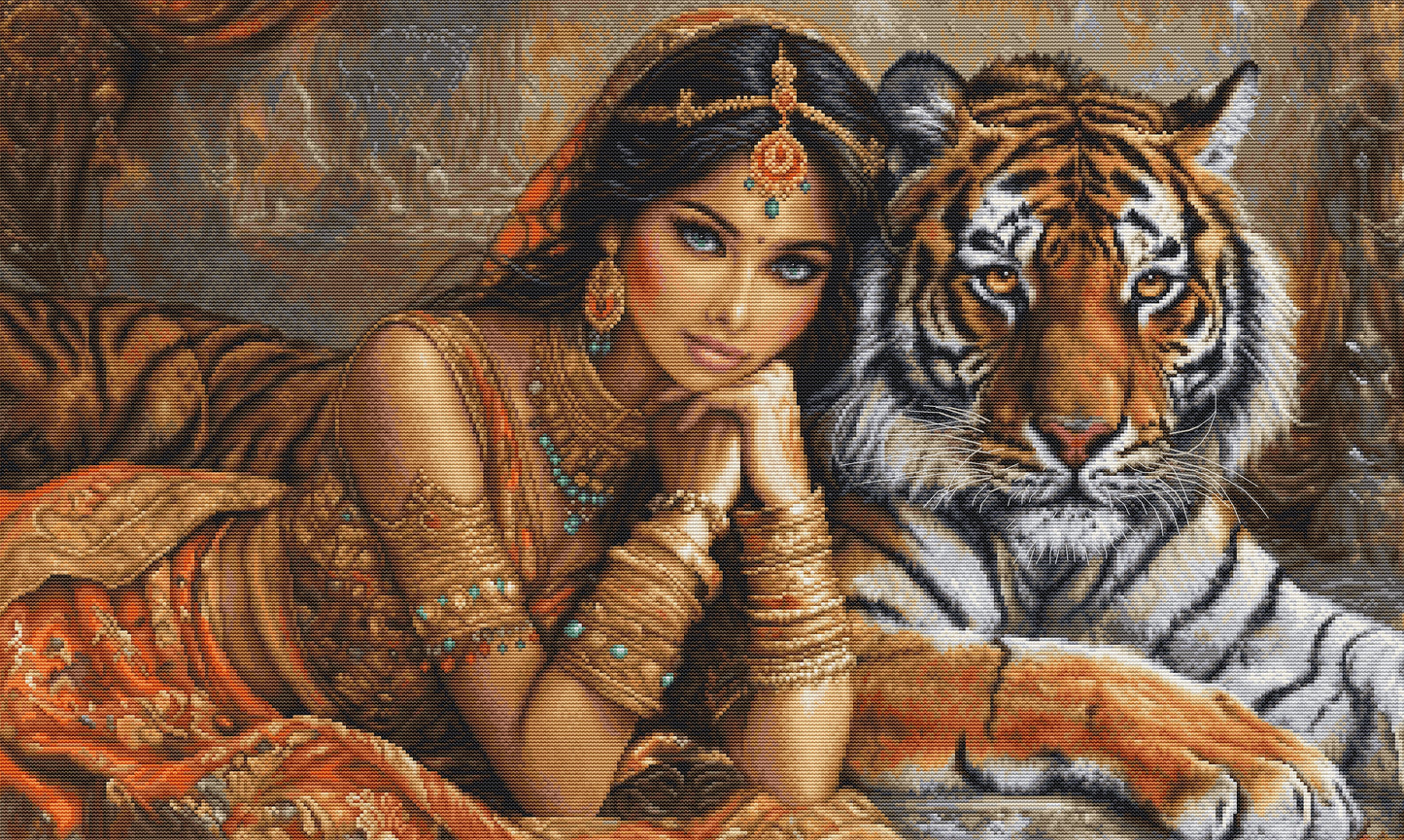 Cross Stitch Kit Luca-S Gold - The Indian Princess and The Royal Tiger, BU5060