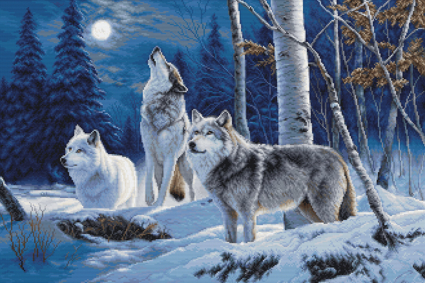 Petit Point Kit Luca-S GOLD - The Howl of Wolves and the Winter Moon, G727