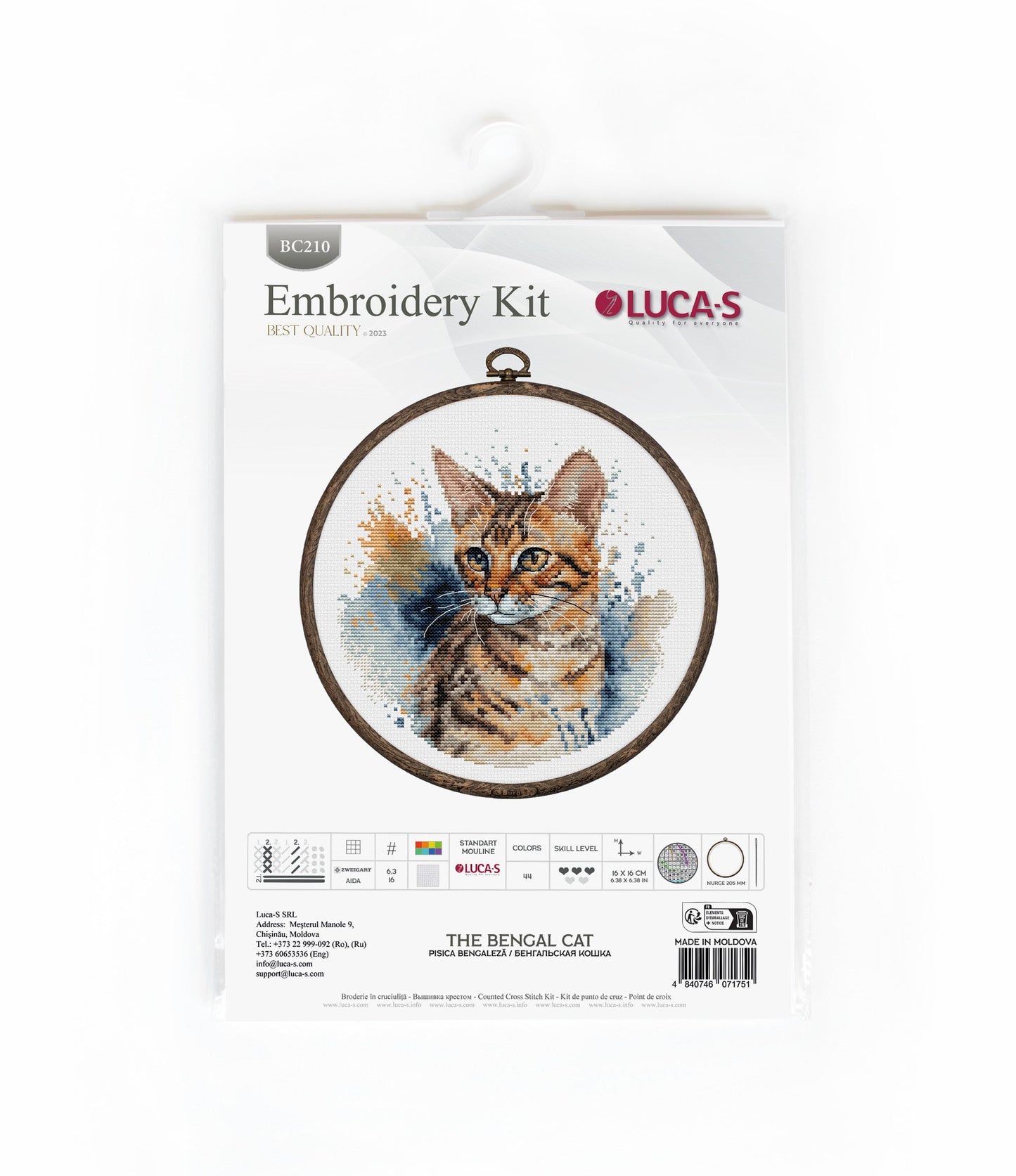 Cross Stitch Kit with Hoop Included Luca-S - The Bengal Cat, BC210