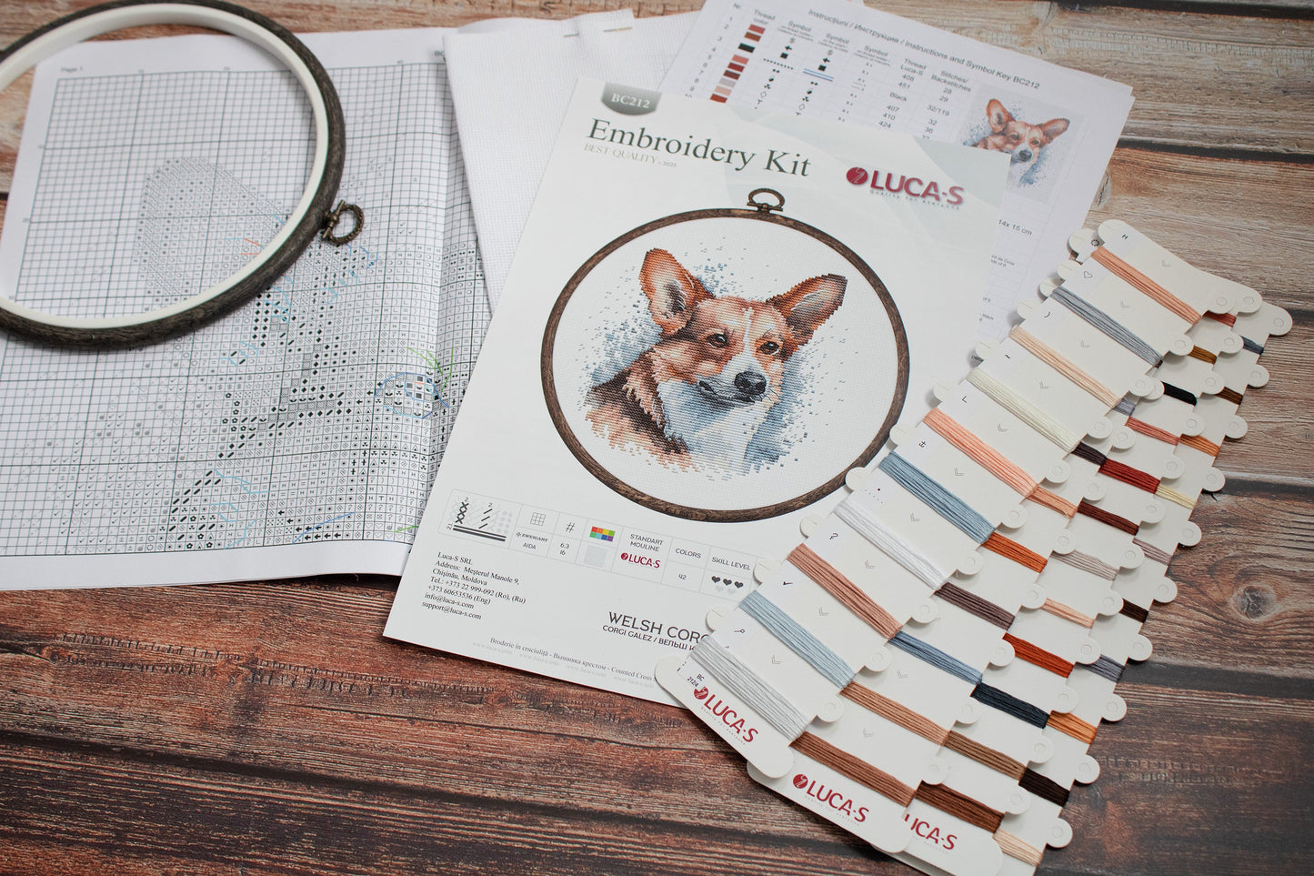 Cross Stitch Kit with Hoop Included Luca-S - Welsh Corgi, BC212