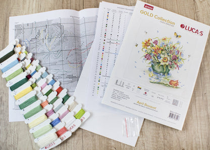 Cross Stitch Kit Luca-S Gold - April Bouquet - HobbyJobby