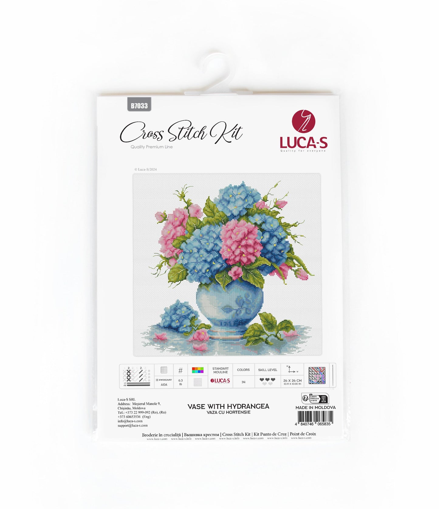 Cross Stitch Kit Luca-S -Vase with Hydrangea, B7033