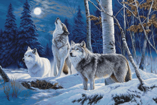 Cross Stitch Kit Luca-S GOLD - The Howl of Wolves and the Winter Moon, B727