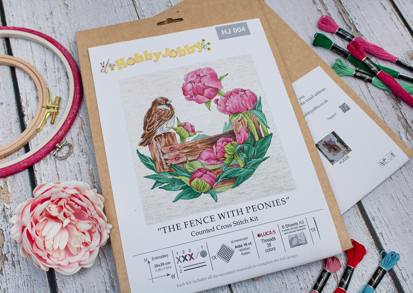 Cross Stitch Kit HobbyJobby - The Fence With Peonies