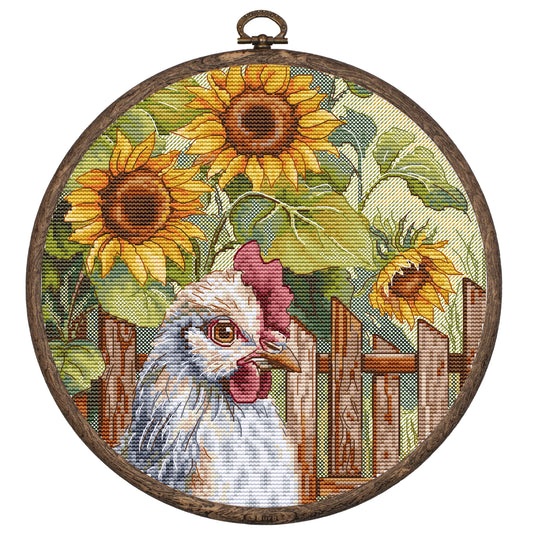 Cross Stitch Kit HobbyJobby with Hoop Included - Sunflower Backyard