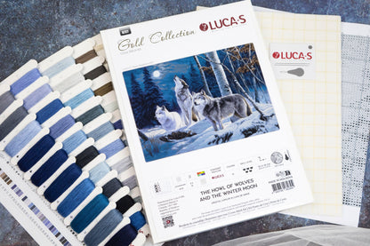 Cross Stitch Kit Luca-S GOLD - The Howl of Wolves and the Winter Moon, B727