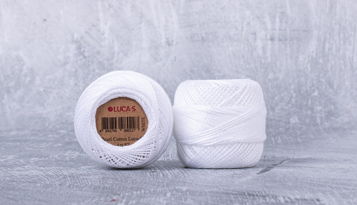 Pack of 10 Pearl Cotton Luca-S Color White, Art. 87 - Embroidery Threads