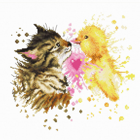 Cross Stitch Kit Luca-S - B2301, Kitten and Duckling - HobbyJobby