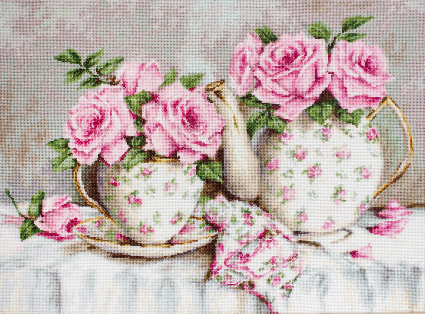 Cross Stitch Kit Luca-S - B2320, Morning Tea and Roses - HobbyJobby