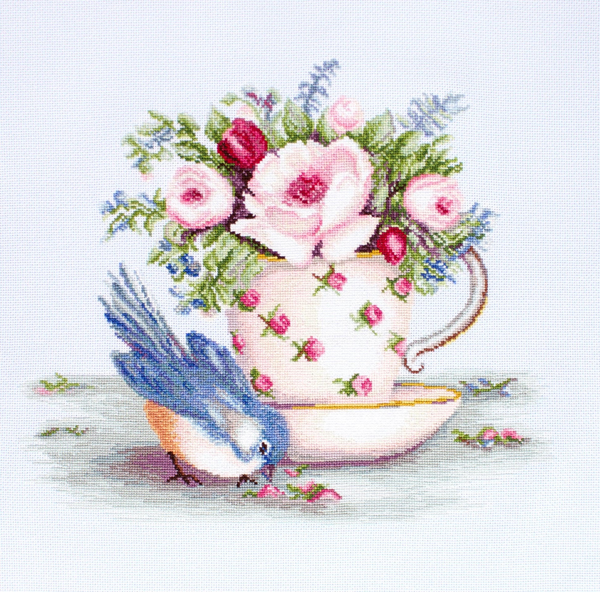 Cross Stitch Kit Luca-S - B2324, Bird in Tea Cup - HobbyJobby