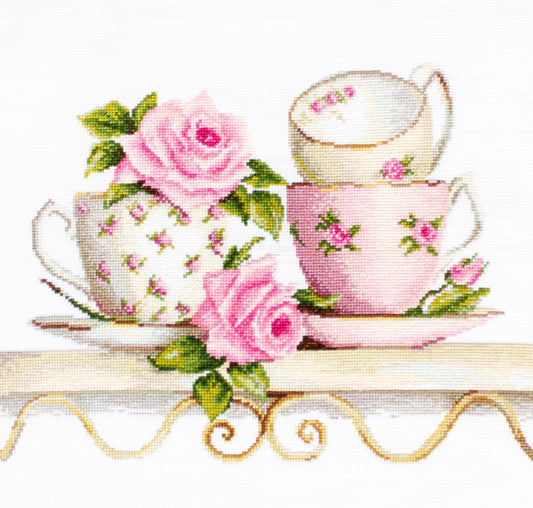 Cross Stitch Kit Luca-S - B2327 Stacked Tea Cups - HobbyJobby