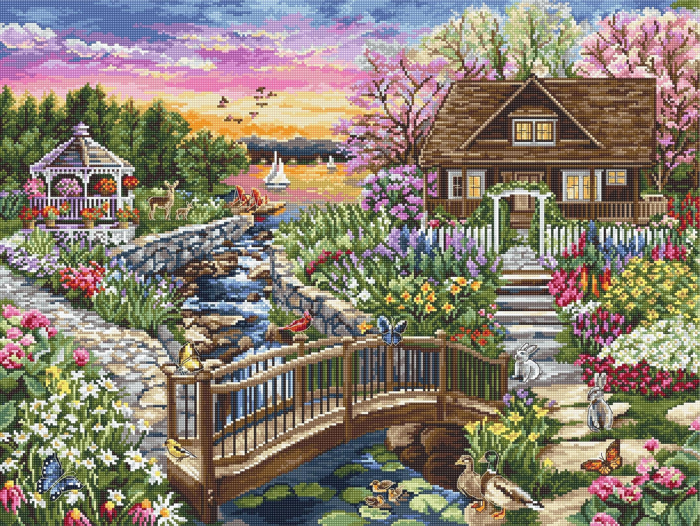 Cross Stitch Kit Luca-S - Spring Blooms on the Lake - HobbyJobby