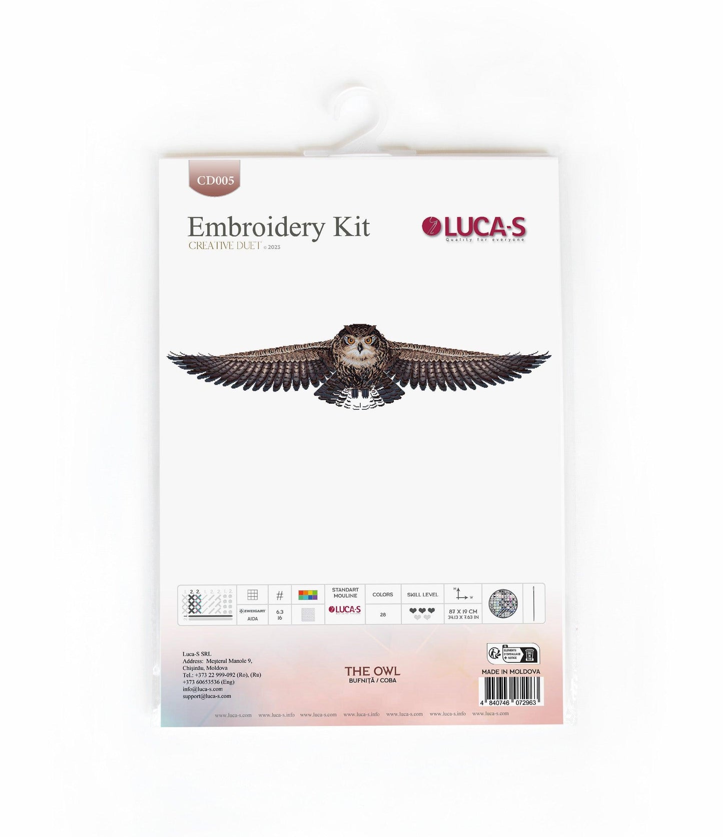 Cross Stitch Kit Luca-S - The Owl, CD005 - Luca-S Cross Stitch Kits