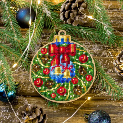 Wooden Cross-Stitch Kit – “Christmas Ornament – Bells” FLW-003