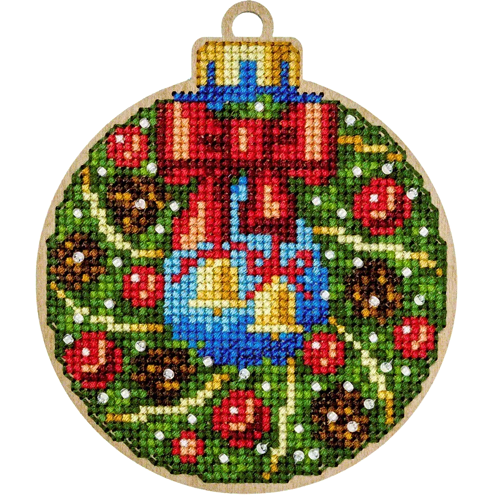 Wooden Cross-Stitch Kit – “Christmas Ornament – Bells” FLW-003
