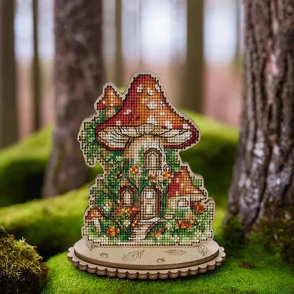Wooden Cross-Stitch Kit – “Mushroom House” FLW-051