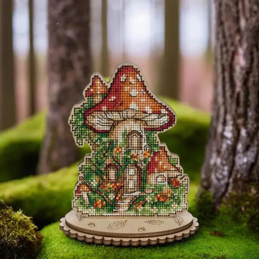 Wooden Cross-Stitch Kit – “Mushroom House” FLW-051