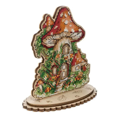 Wooden Cross-Stitch Kit – “Mushroom House” FLW-051