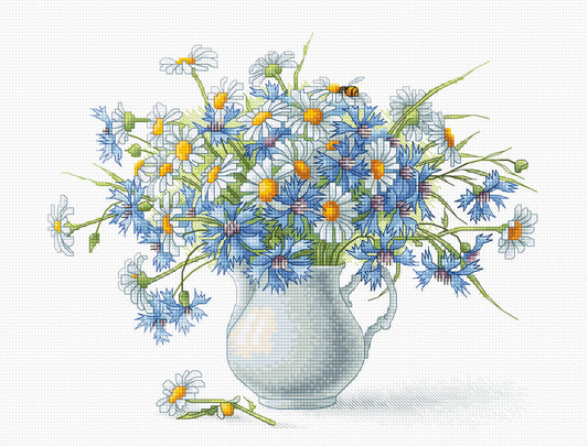 Cross Stitch Kit Luca-S - Cornflowers and Chamomile Vase, B2275