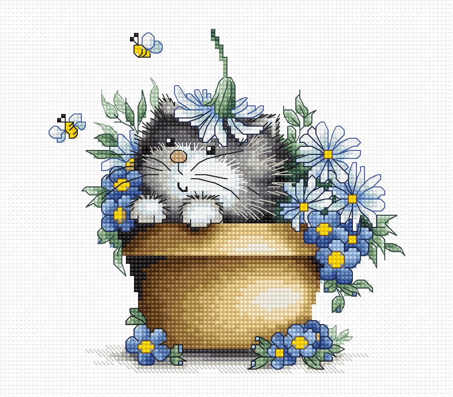 Cross Stitch Kit Luca-S - Kitten among flowers, B1048