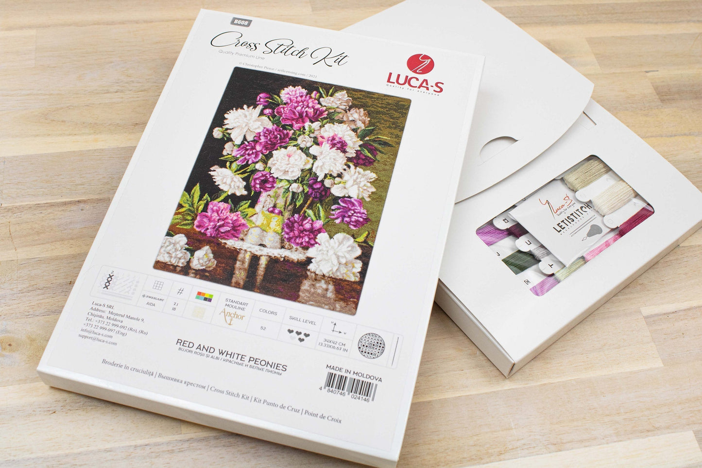 Cross Stitch Kit Luca-S - Red and White Peonies, B608