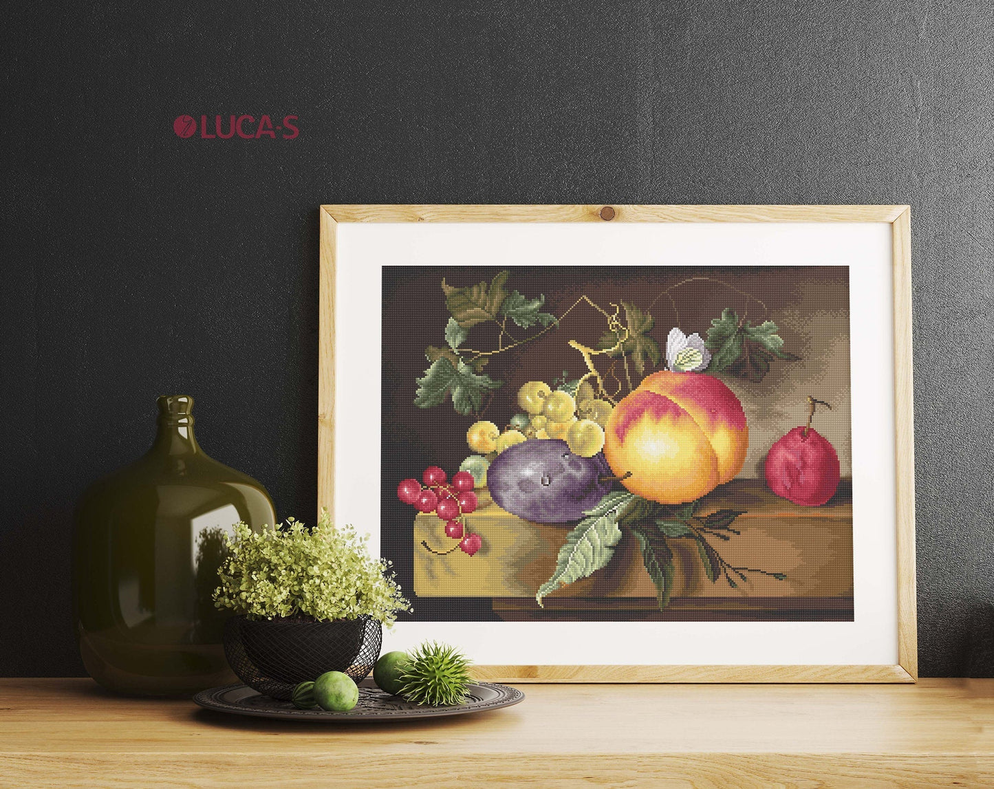 Cross Stitch Kit Luca-S - Still Life with Peach and Grapes, B593