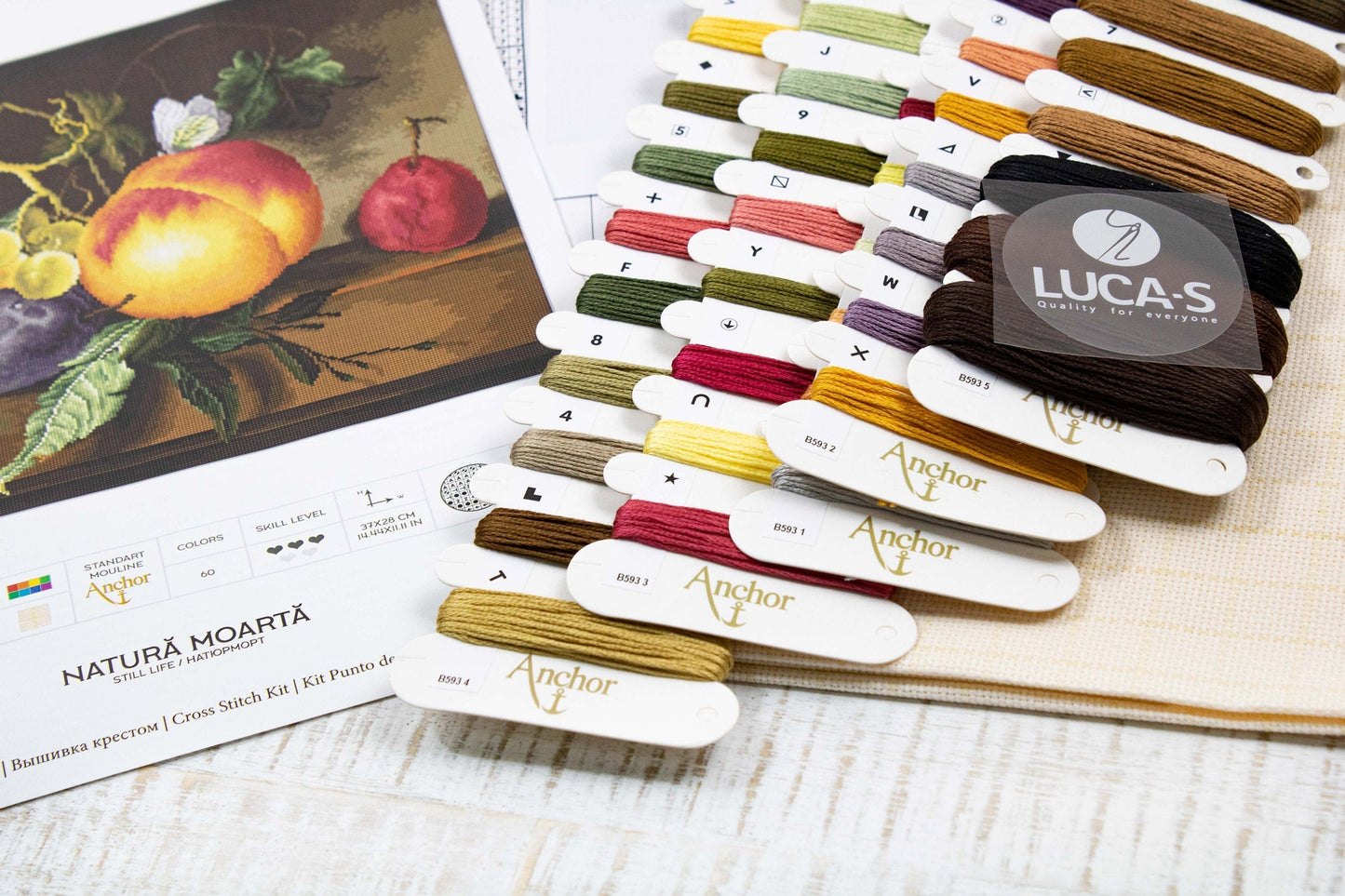 Cross Stitch Kit Luca-S - Still Life with Peach and Grapes, B593