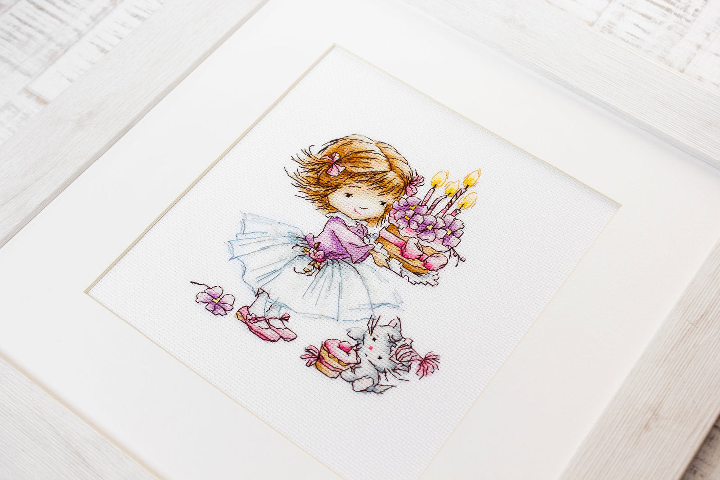 Cross Stitch Kit Luca-S - Girl with a Kitten and a Cake, B1054