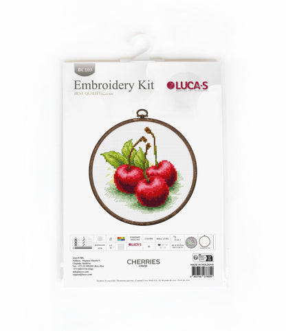 Cross Stitch Kit with Hoop Included Luca-S - Cherries, BC103