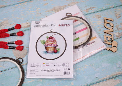 Cross Stitch Kit with Hoop Included Luca-S - Cherry Ice Cream, BC104