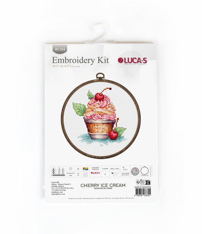 Cross Stitch Kit with Hoop Included Luca-S - Cherry Ice Cream, BC104