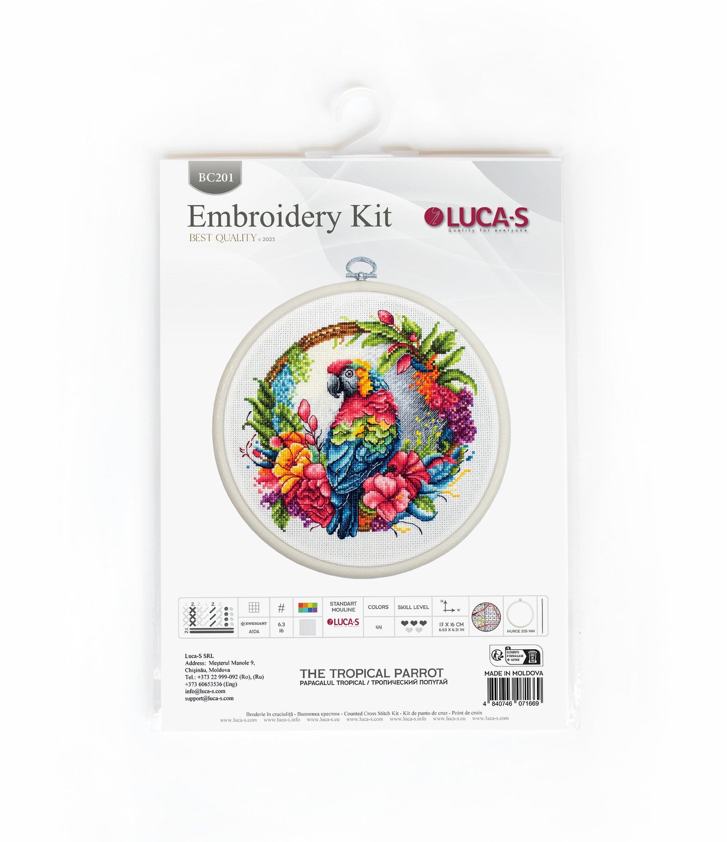 Cross Stitch Kit with Hoop Included Luca-S - The Tropical Parrot, BC201