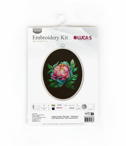 Cross Stitch Kit with Hoop Included Luca-S - ''Abalone Pearl'' Peony, BC203