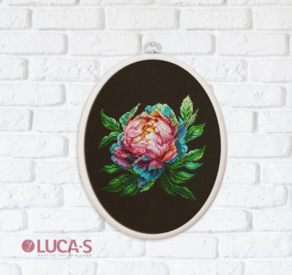 Cross Stitch Kit with Hoop Included Luca-S - ''Abalone Pearl'' Peony, BC203