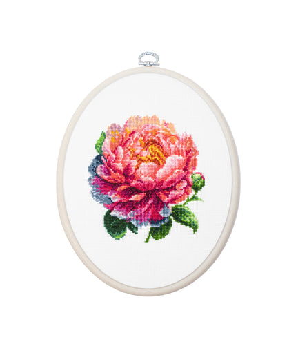 Cross Stitch Kit with Hoop Included Luca-S - ’’Coral Charm’’ Peony, BC205