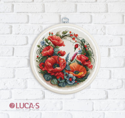 Cross Stitch Kit with Hoop Included Luca-S - Composition With Poppies, BC209