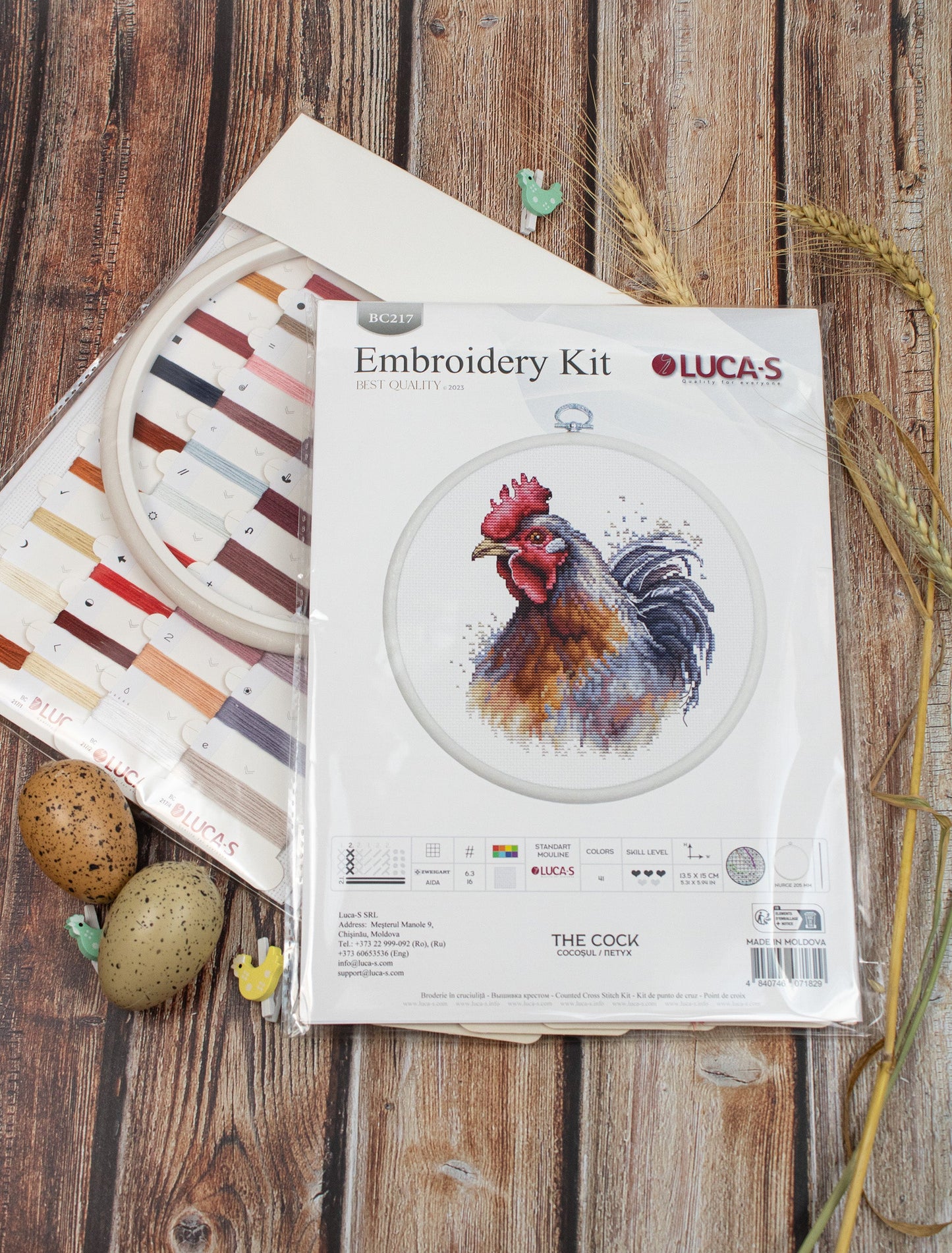 Cross Stitch Kit with Hoop Included Luca-S - The Cock, BC217
