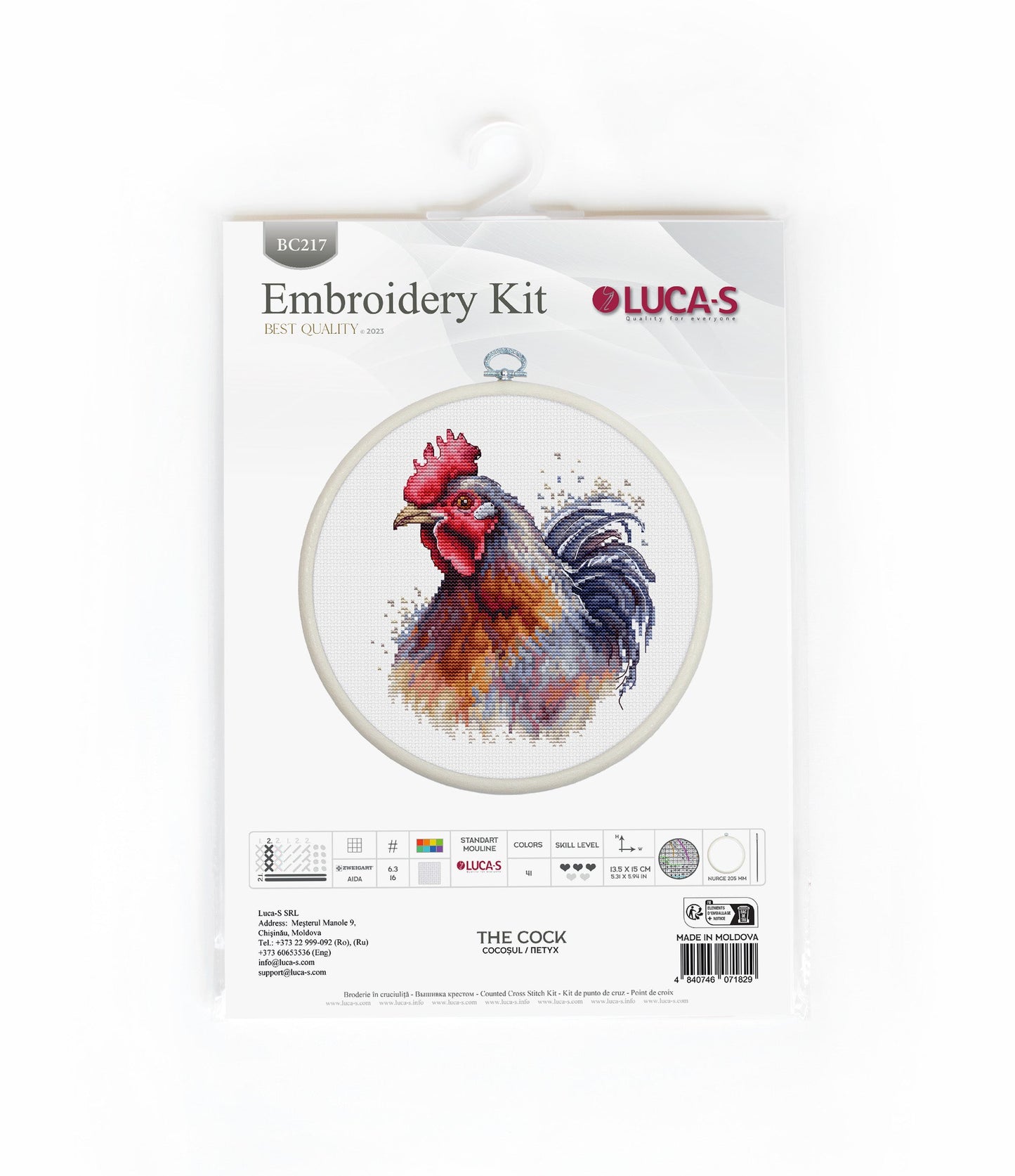 Cross Stitch Kit with Hoop Included Luca-S - The Cock, BC217