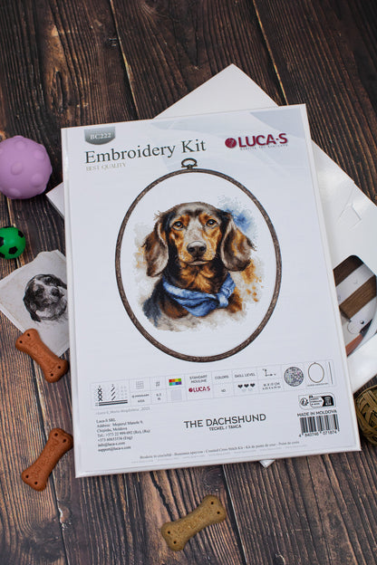 Cross Stitch Kit with Hoop Included Luca-S - The Dachshund, BC222