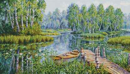 Cross Stitch Kit Luca-S - Birches at the Edge of the Lake, BU5012