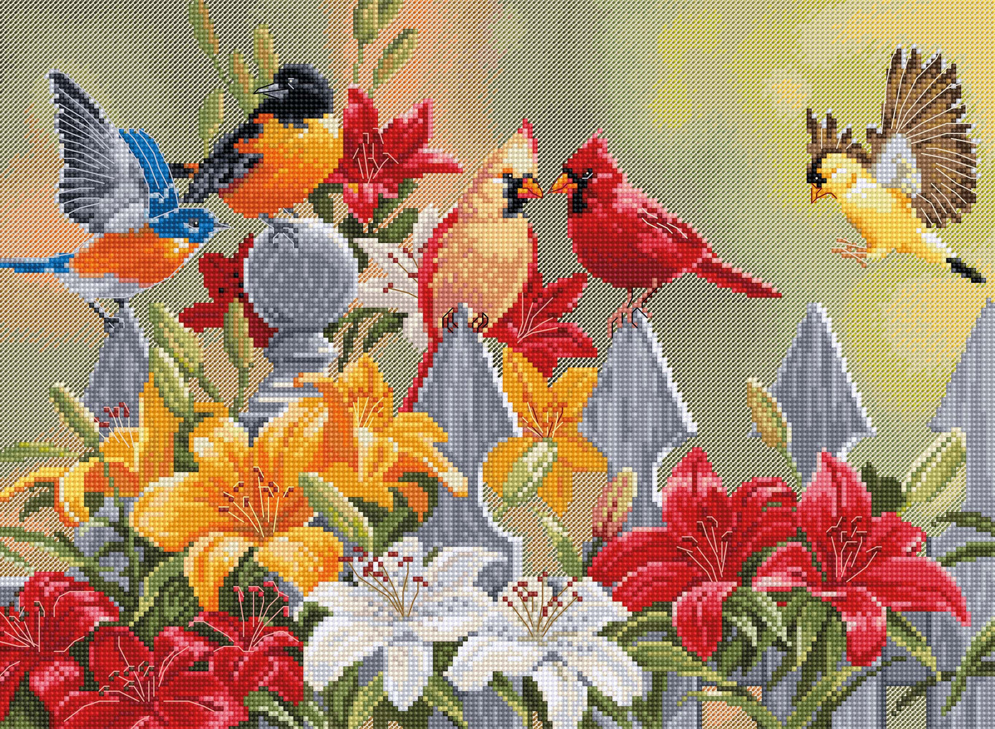 Cross Stitch Kit Luca-S - Backyard Birds with Daylilies, BU5024