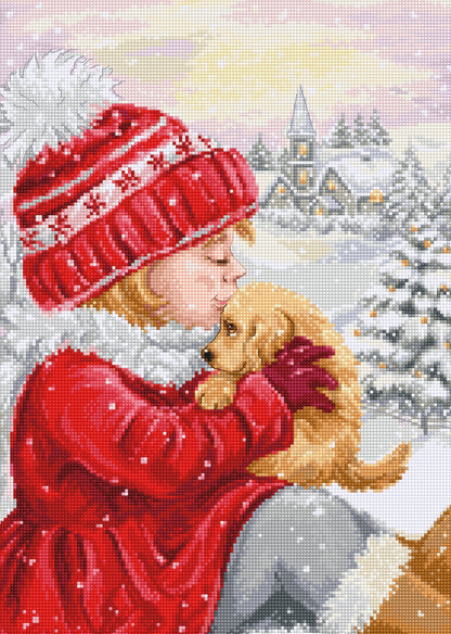 Cross Stitch Kit Luca-S - Girl Kissing Puppy, BU5027