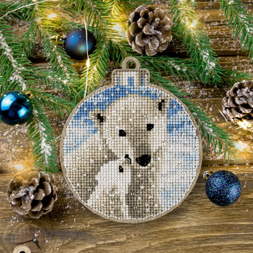 Cross Stitch Kit with Beads on Wood