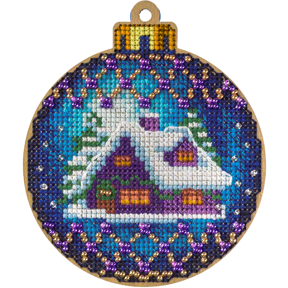 Cross Stitch Kit with Beads on Wood