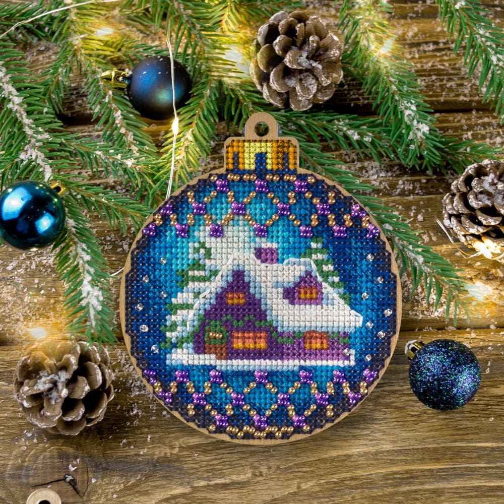 Cross Stitch Kit with Beads on Wood