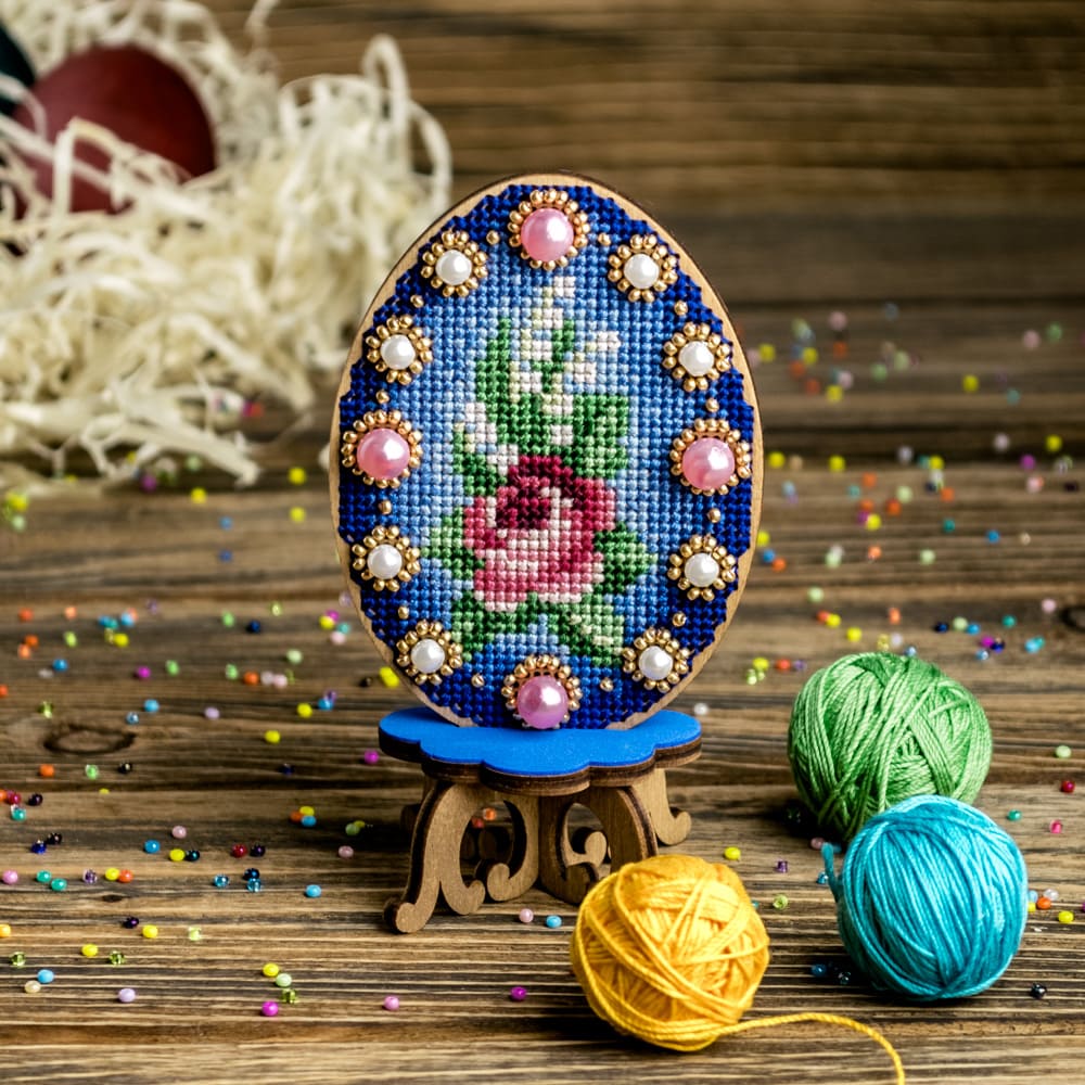 Cross Stitch Kit with Beads on Wood