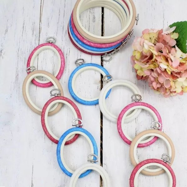 Blue Embroidery Round Hoop - Nurge Flexible Hoop, Round Cross Stitch Hoop