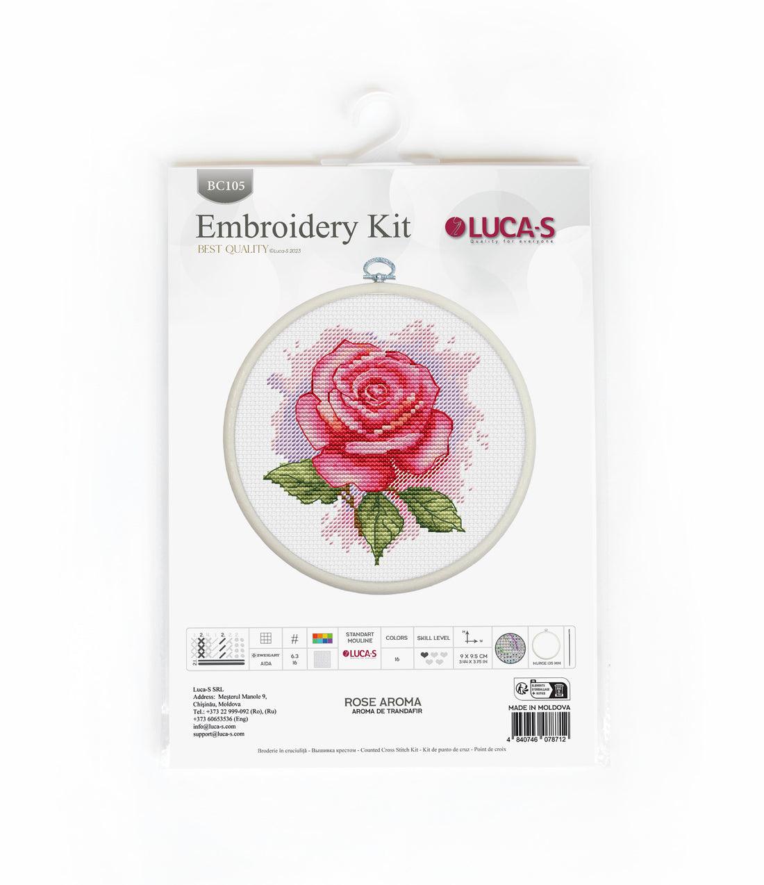 Cross Stitch Kit with Hoop Included Luca-S - Rose Aroma, BC105 Luca-S Cross Stitch Kits - HobbyJobby