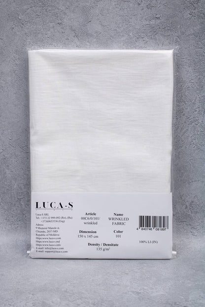 Luca-S Natural Pure 100% Linen Wrinkled Fabric Natural White Color