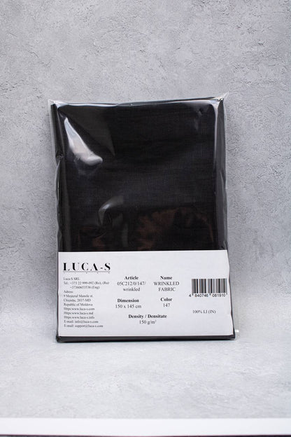 Luca-S Natural Pure 100% Linen Wrinkled Fabric Black Color